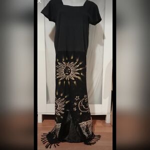 Kosi Bali Collection - Black  astronomical design short sleeve maxi dress, small